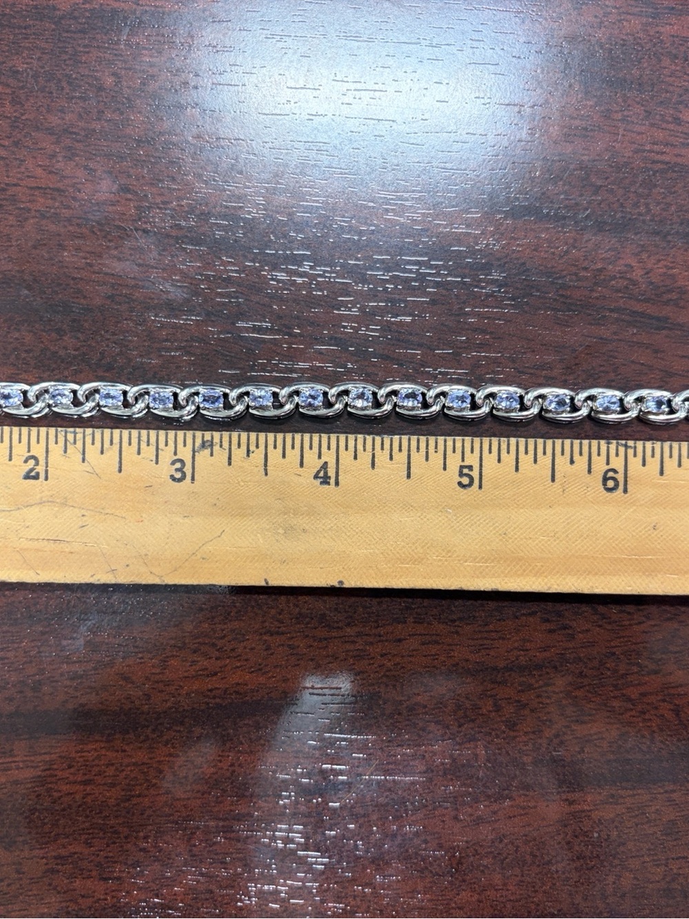 925 Sterling Silver Link Bracelet with blueish purple stones